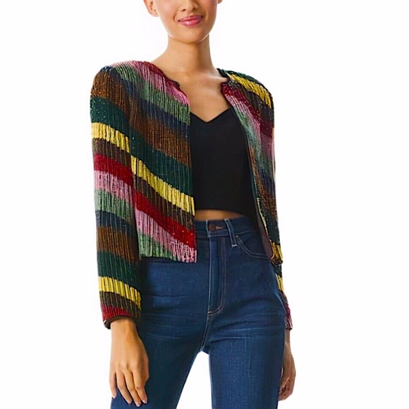 Alice + Olivia Multi with Tag Kidman Sequined Boxy Jacket Blazer - Picture 3 of 14